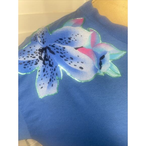 Vtg 80s Classic II Drop Waist Dress Short Sleeve Floral Cotton Union Made USA L - Picture 9 of 11